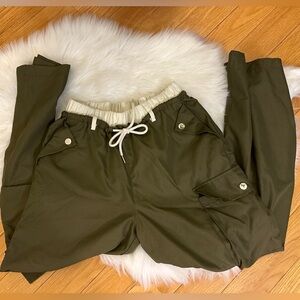 Green cargos with white detailing